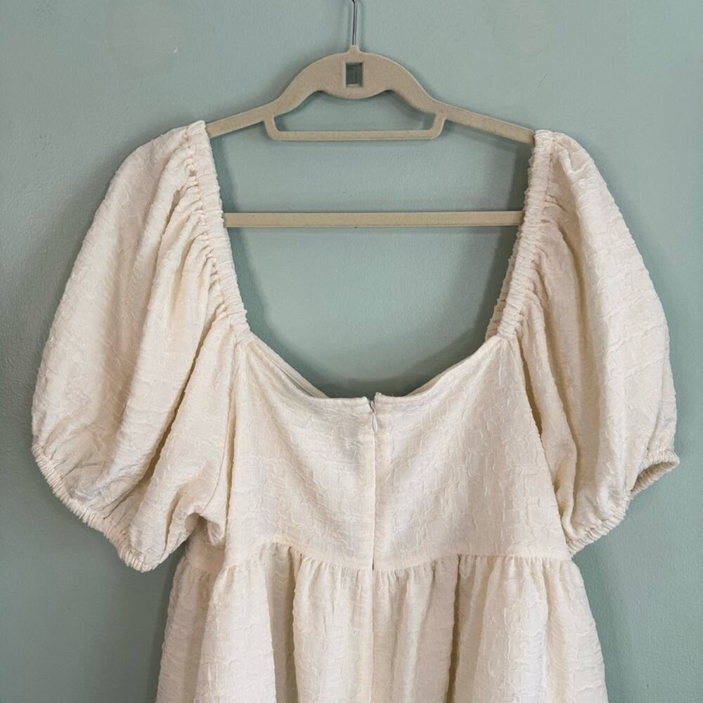 Future Collective Textured Knit Square Tie Neck Puff Sleeve Top Cream XXL Plus - Picture 6 of 11